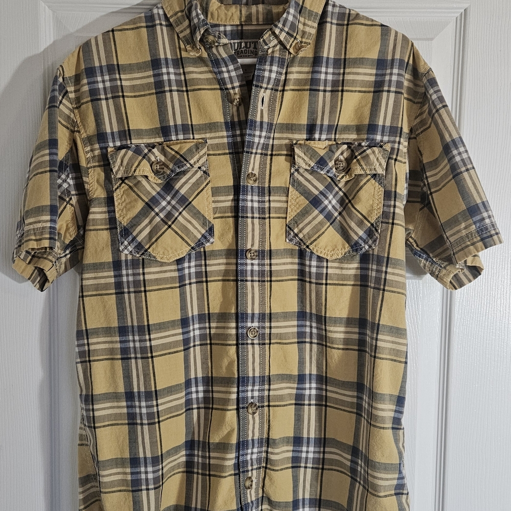 Duluth Trading Co Mens Small Plaid Cotton Short Sleeved Button Front Shirt